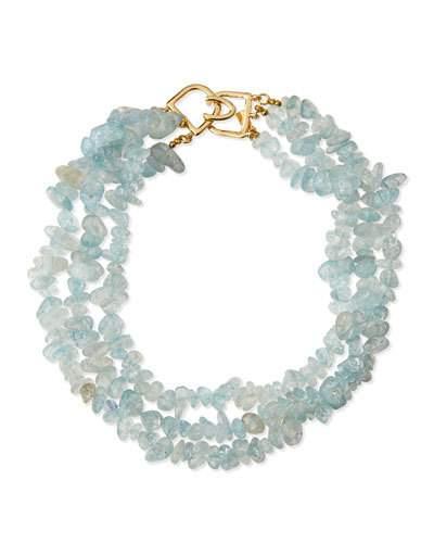 Three-row Glass Opal Beaded Necklace, Blue