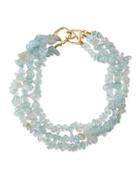 Three-row Glass Opal Beaded Necklace, Blue