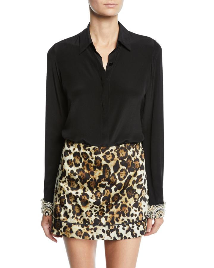 Ottavia Button-front Silk Top With Embellished Cuffs