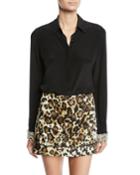 Ottavia Button-front Silk Top With Embellished Cuffs