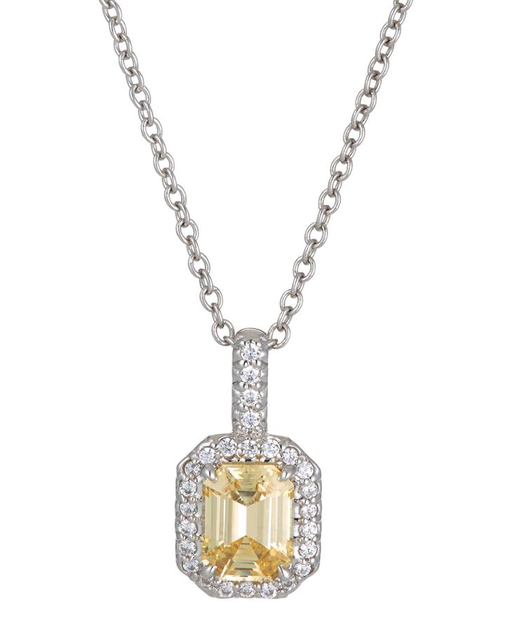 Asscher-cut Cubic Zirconia Pendant Necklace, Canary