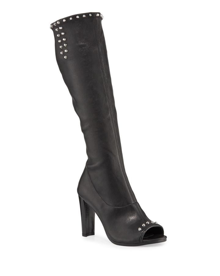 Topeka Studded Leather Knee Open-toe Booties