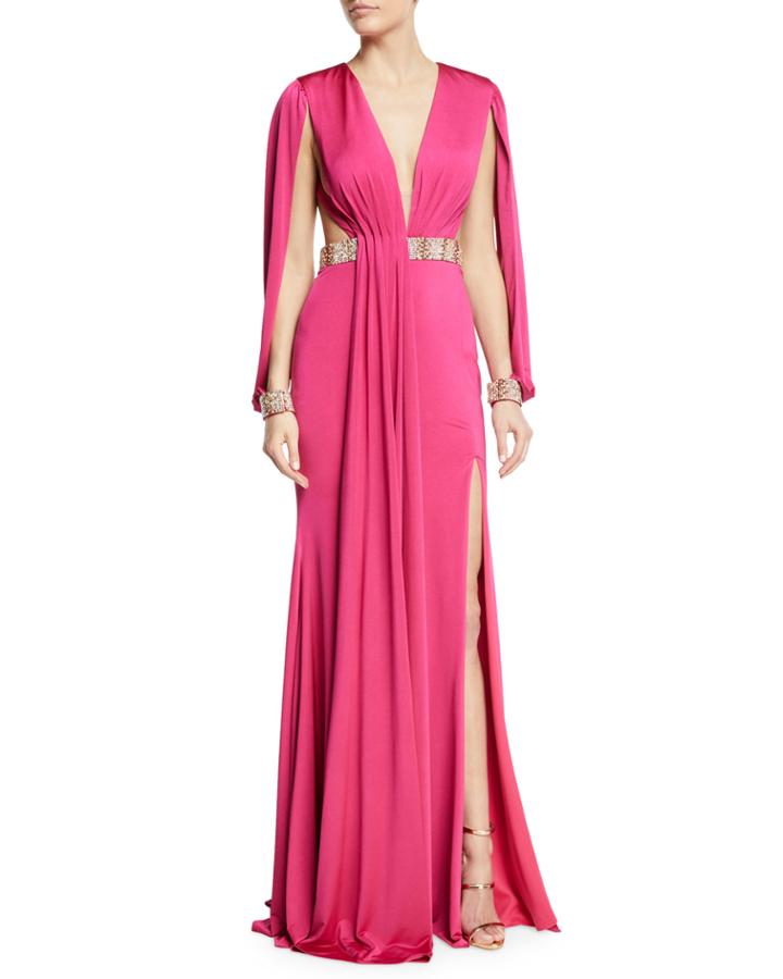Jersey Gown W/ Beaded Belt & Cuffs