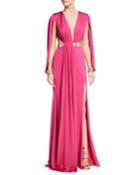 Jersey Gown W/ Beaded Belt & Cuffs