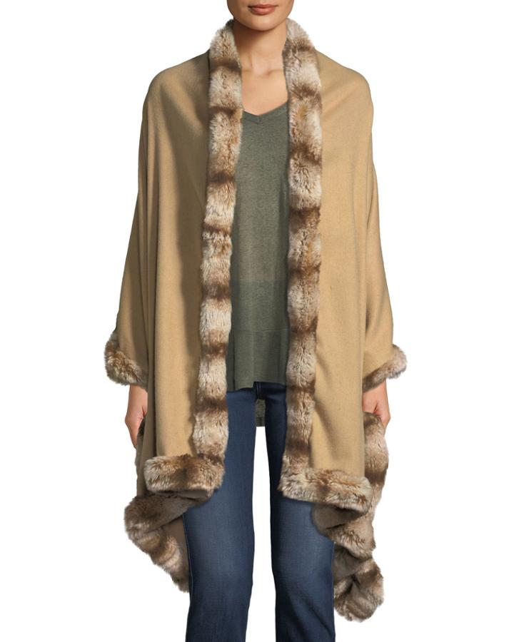 Faux-fur Trim Woven Wrap