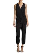 Sleeveless Drawstring Jersey Jumpsuit, Black