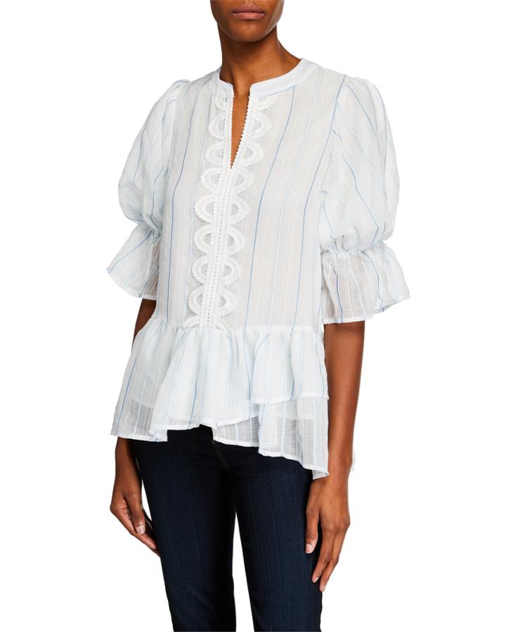 Stripe Ruffle Top W/ Bell