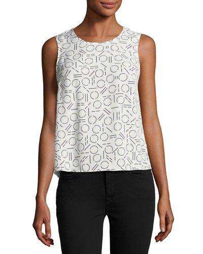Geometric-print Draped Tank, White