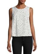 Geometric-print Draped Tank, White