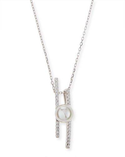 Pearl Pav&eacute; Crystal Bar Necklace