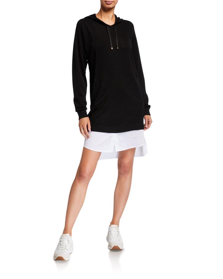 Hooded Long Sleeve Wool-blend Dress