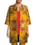 Chinoiserie Floral-jacquard 3/4-sleeve Topper Jacket