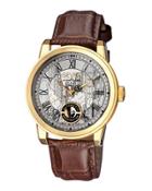 47mm Men's Washington Street Automatic Watch W/ Leather Strap, Brown/yellow Golden