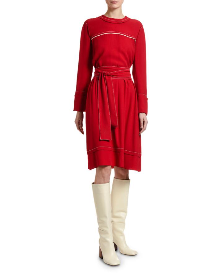 Crepe Satin Long-sleeve Dress