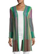 Long Striped Pliss&eacute; Cardigan,