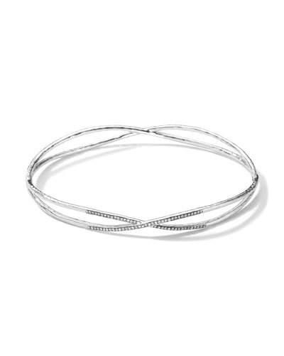Sterling Silver 2 Crisscross Wire Diamond Bangle
