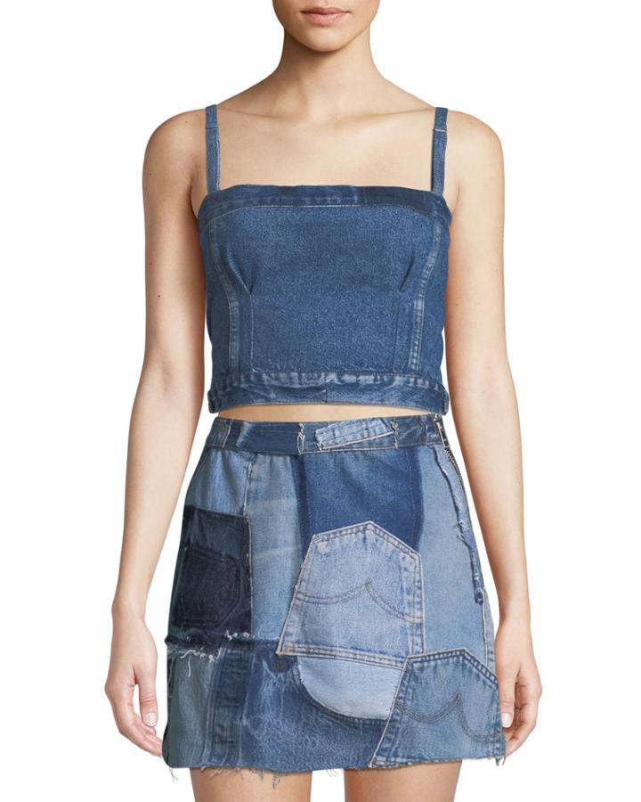 Deconstructed Denim Corset Crop Top