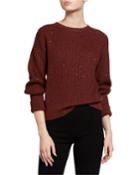 Long-sleeve Paillette Ribbed Pullover Cashmere-silk