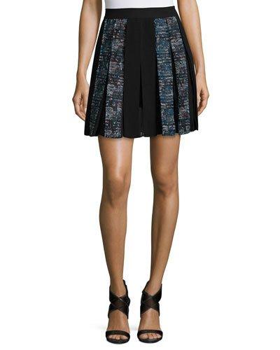 Maison Box-pleated Miniskirt, Peacock/black