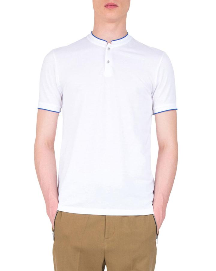 Men's Officer Collar Contrast Trim Polo, White