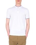 Men's Officer Collar Contrast Trim Polo, White