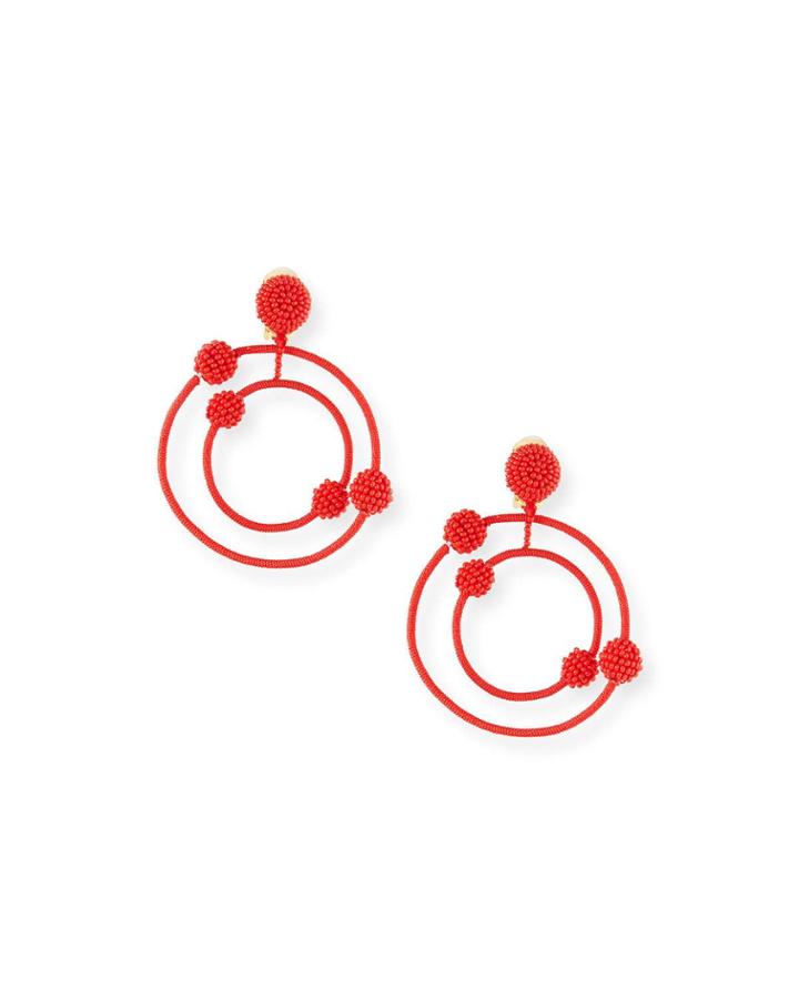 Beaded Orbits Clip-on Hoop Drop Earrings