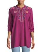 Gemstone Embroidery Long-sleeve Blouse