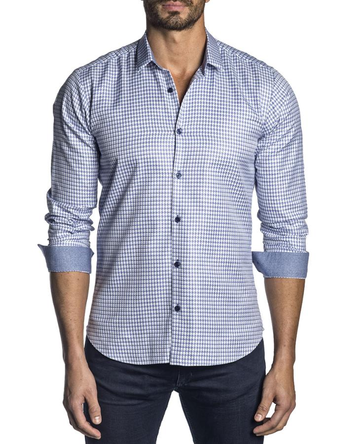 Men's Semi-fitted Mini-houndstooth Long-sleeve Woven
