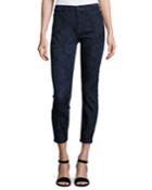 Laser-cut Floral-jacquard Skinny Ankle Jeans, Blue