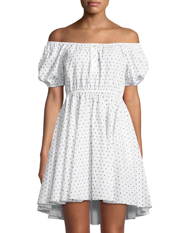 Bardot Polka-dot Puff-sleeve Dress