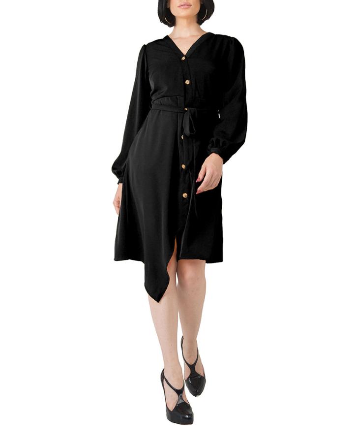 Natalia Draped Button-front Lantern-sleeve Dress