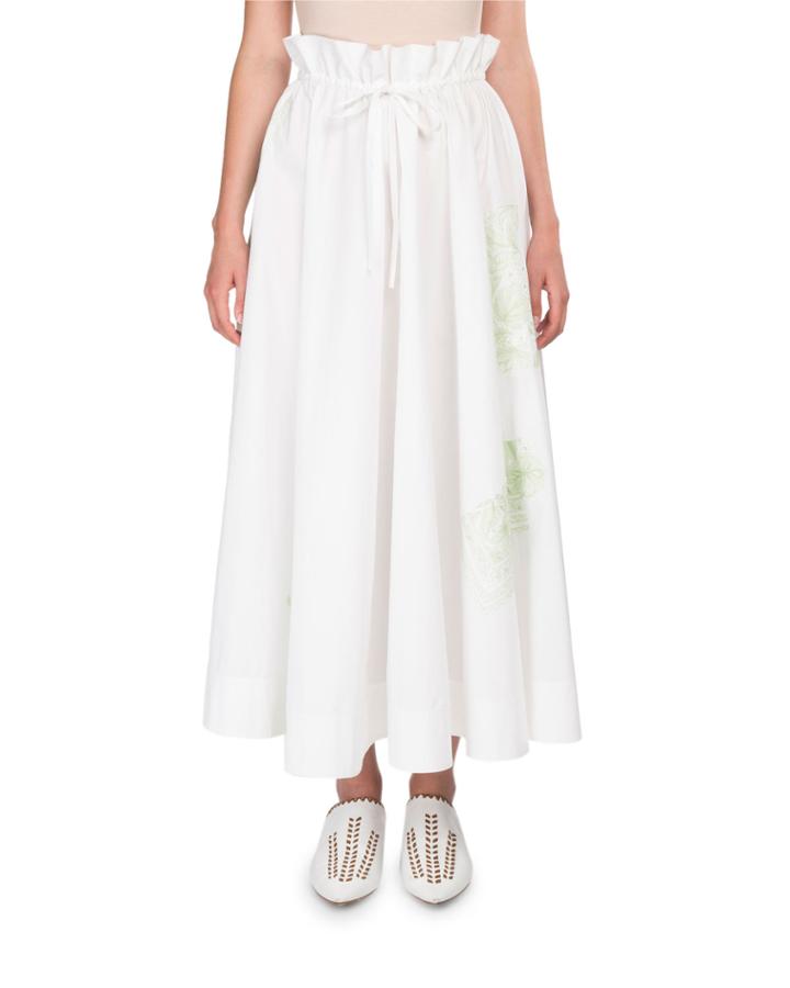 Hella Full Cotton Skirt W/ Floral Embroidery