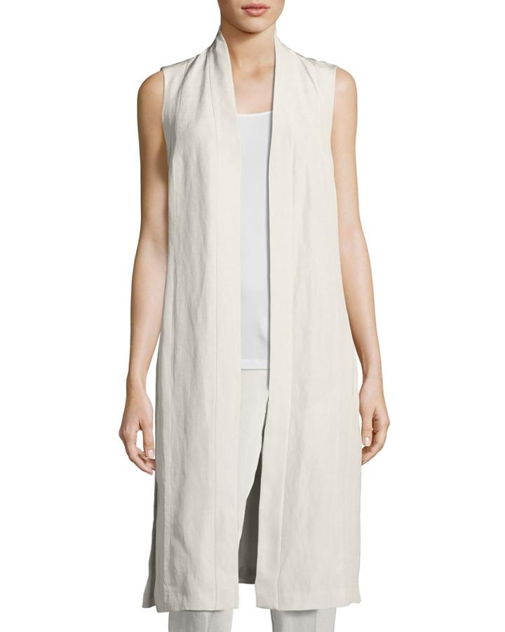 Long Sleeveless Organic Linen/silk Kimono Vest