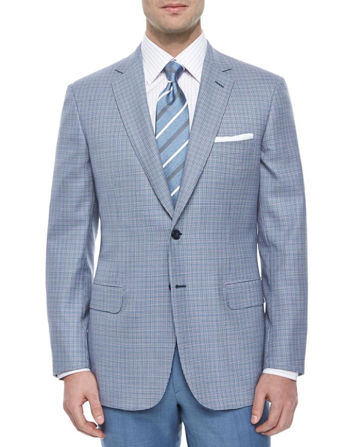 Micro Houndstooth Two-button Jacket, Blue/purple