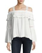 Cold-shoulder Bell-sleeve Top, White