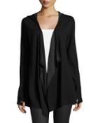 Long-sleeve Open-front Hooded Cardigan, Black/charcoal