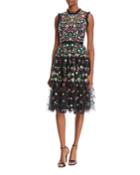 Lazy Daisy Sleeveless Floral-embroidered Tulle Cocktail Dress