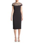 Floral-embroidered Tulle Yoke Fitted Cocktail Dress