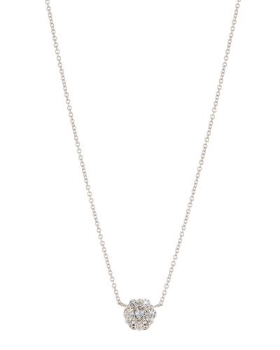 14k White Gold Diamond Flower Pendant Necklace