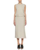 Sleeveless Drawstring Side-zip Dress, Neutral
