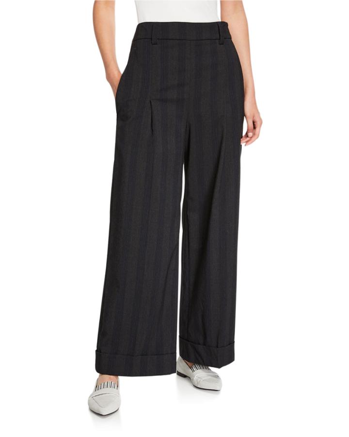 Regimental-striped Wide-leg Pants