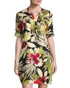 Victoria Blooms Floral-print Linen Dress,