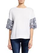 Embroidered-sleeve Woven Top