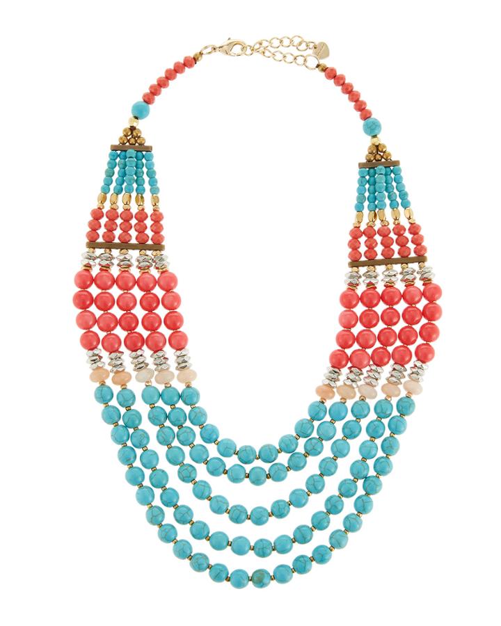 Multi-strand Necklace, Turquoise/pink