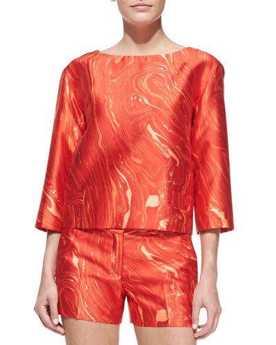 Agate-print Shantung Cropped Tunic