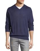V-neck Linen Sweater, Dark Blue
