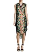 Split-neck Floral-print Sleeveless Tunic Dress