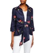 Tie-front Floral Embroidered Wrap Jacket