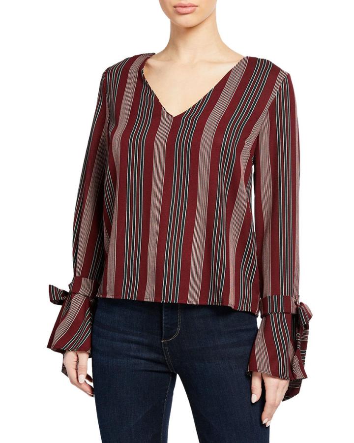 Striped Flare-sleeve Blouse