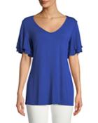 Cassi V-neck Ruffle-sleeve Knit Top